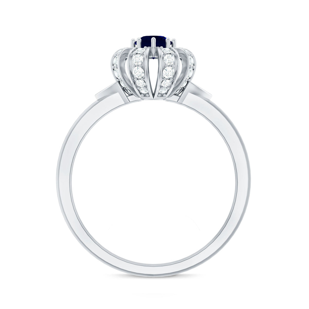 Blue Sapphire Flower Engagement Ring with Diamond