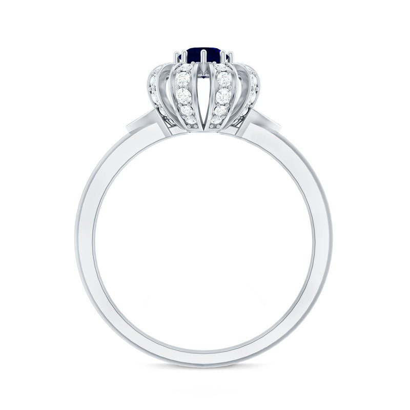 Blue Sapphire Flower Engagement Ring with Diamond