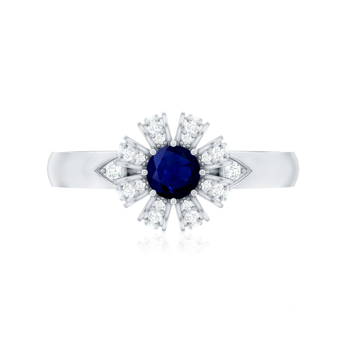 Blue Sapphire Flower Engagement Ring with Diamond