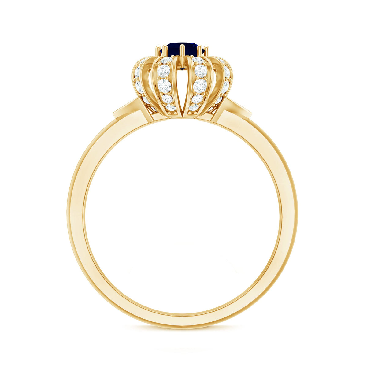 Blue Sapphire Flower Engagement Ring with Diamond