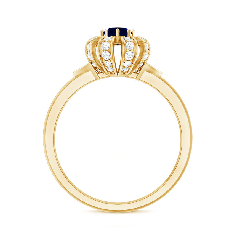 Blue Sapphire Flower Engagement Ring with Diamond