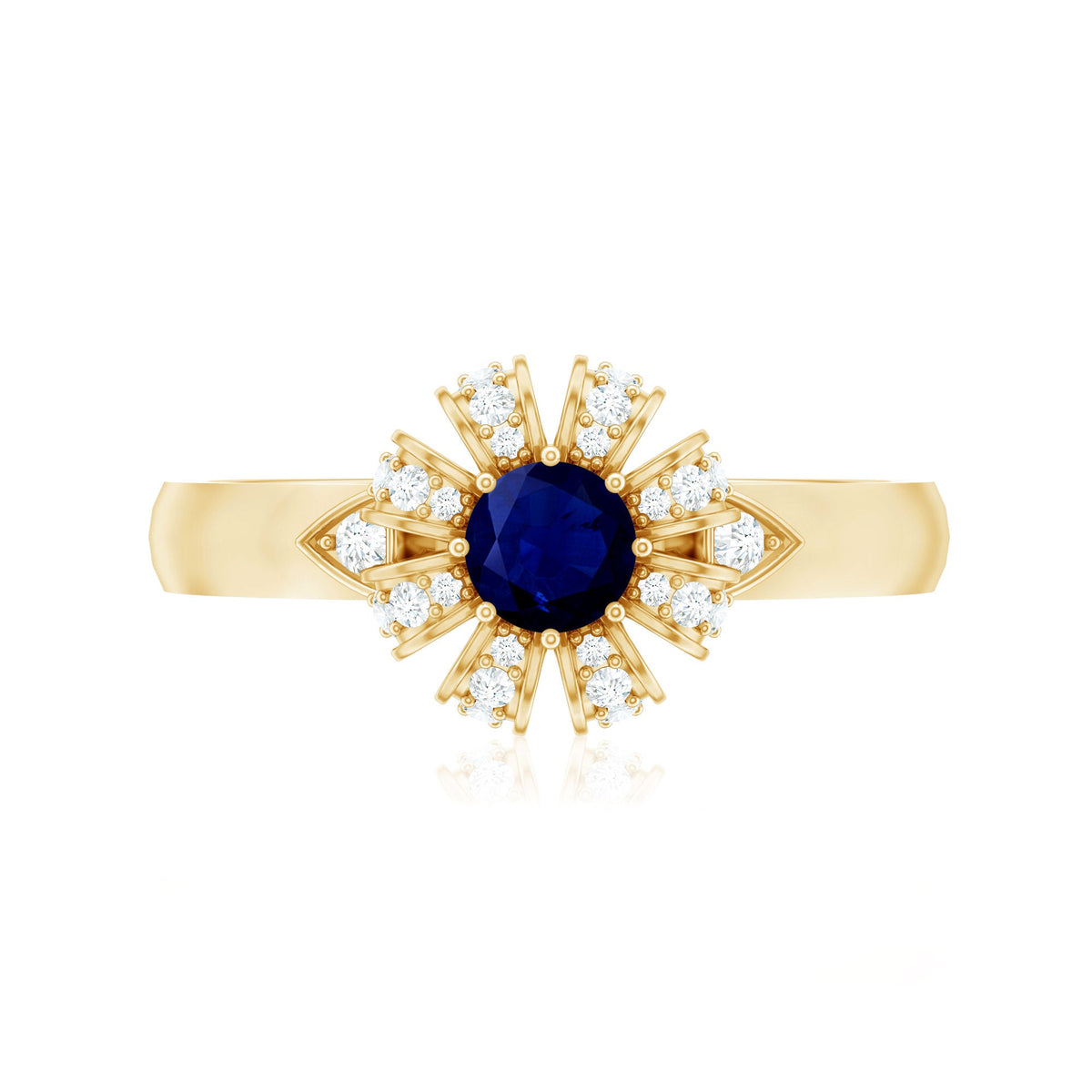 Blue Sapphire Flower Engagement Ring with Diamond