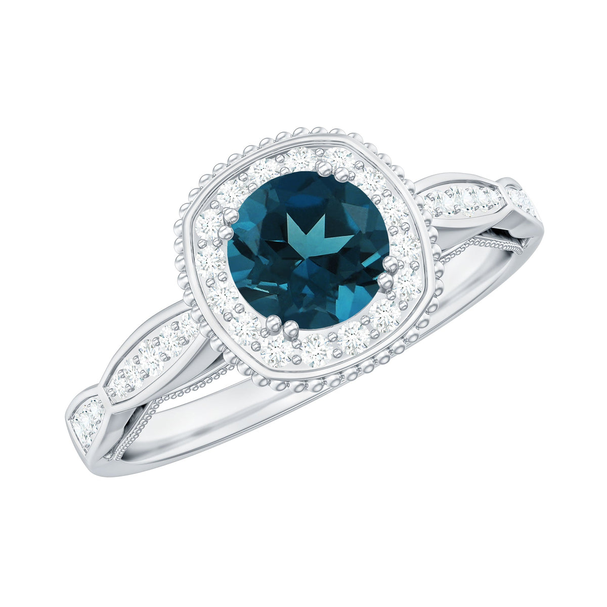 London Blue Topaz & Diamond Halo Ring