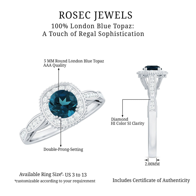 London Blue Topaz & Diamond Halo Ring