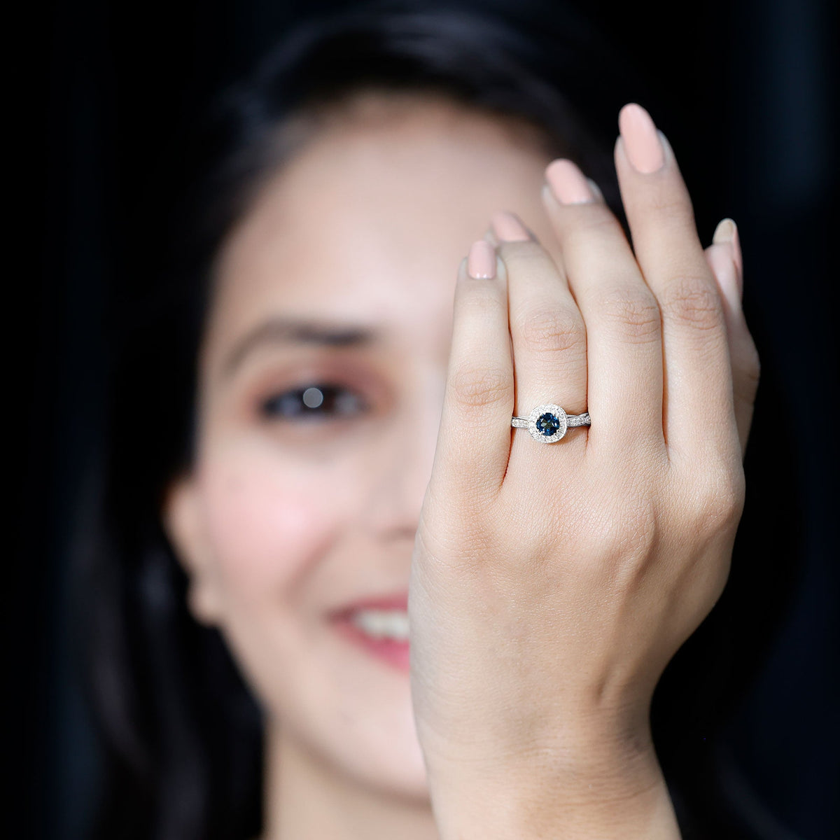 London Blue Topaz & Diamond Halo Ring
