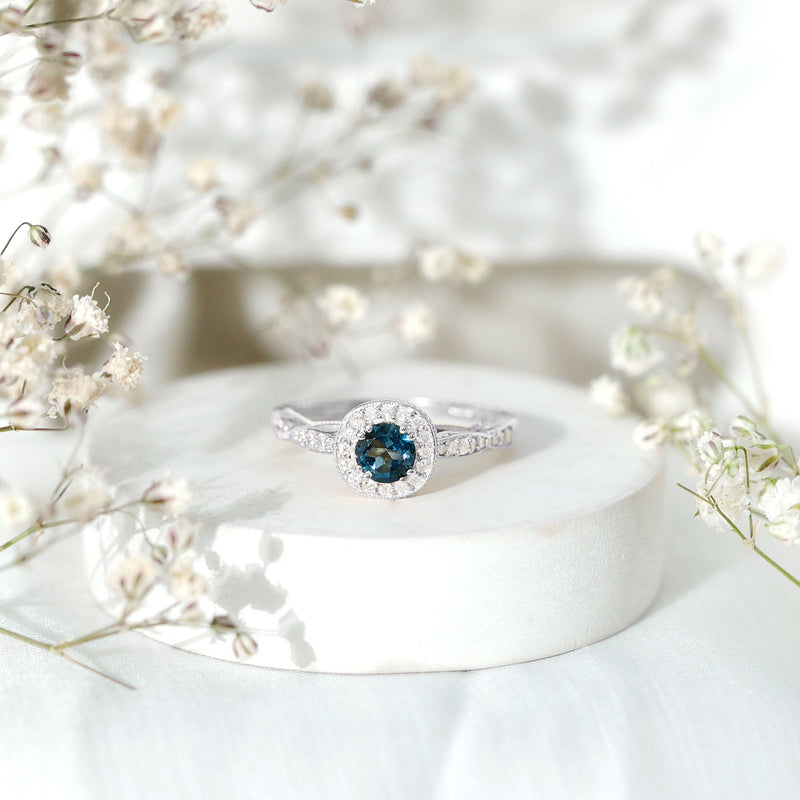 London Blue Topaz & Diamond Halo Ring
