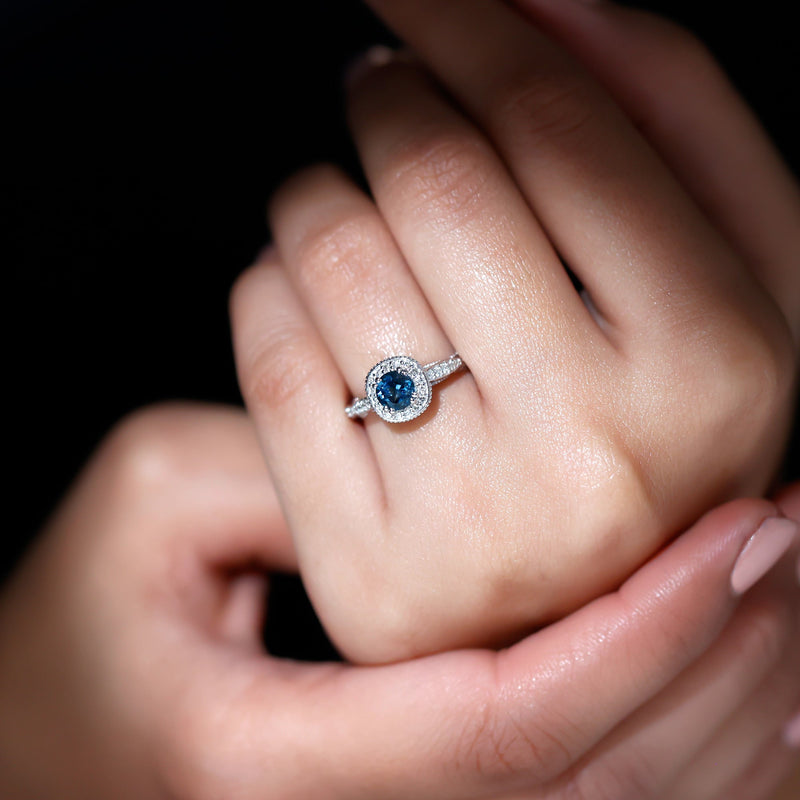 London Blue Topaz & Diamond Halo Ring