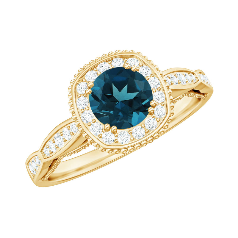 London Blue Topaz & Diamond Halo Ring
