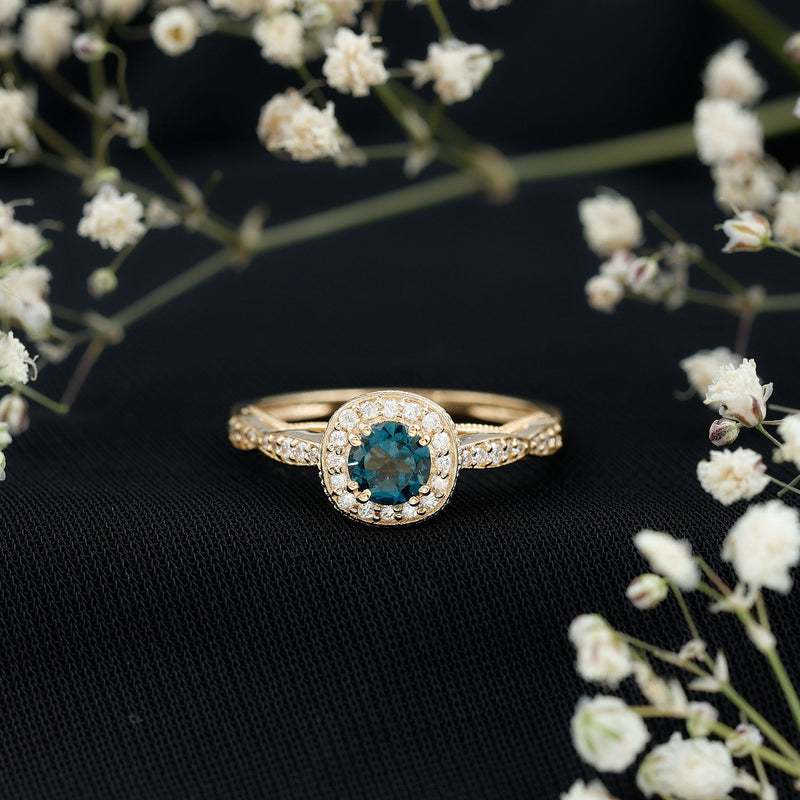 London Blue Topaz & Diamond Halo Ring