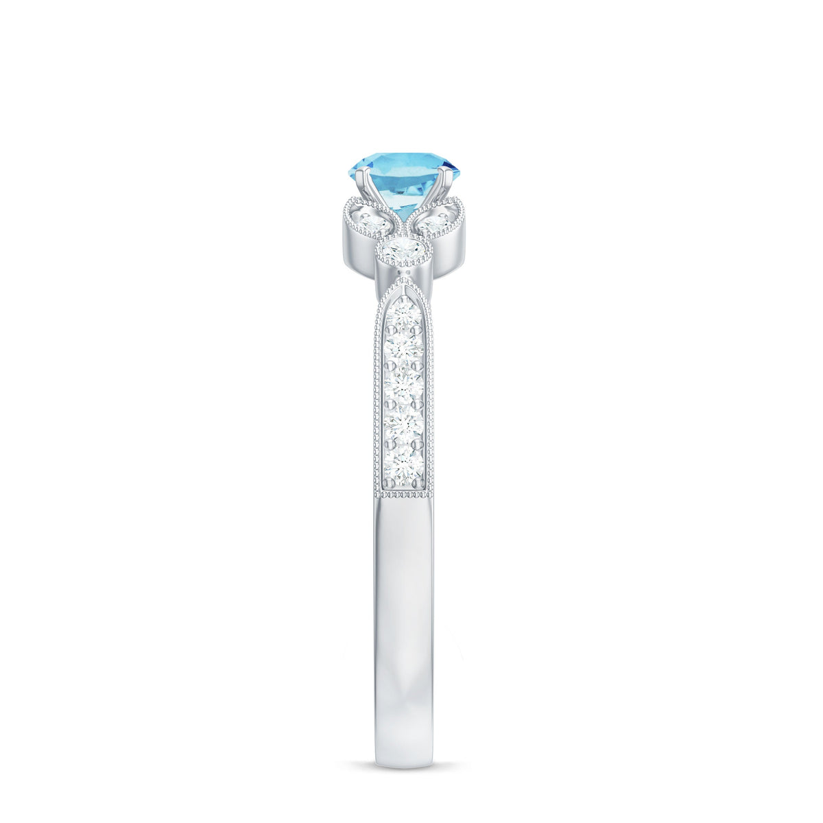 Round Aquamarine & Diamond Vintage Engagement Ring