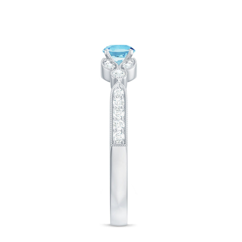 Round Aquamarine & Diamond Vintage Engagement Ring