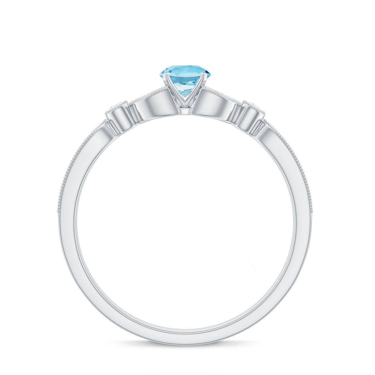 Round Aquamarine & Diamond Vintage Engagement Ring