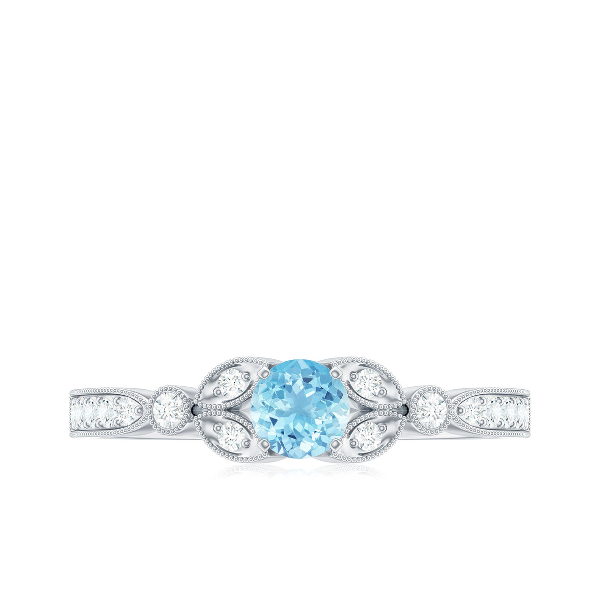Round Aquamarine & Diamond Vintage Engagement Ring
