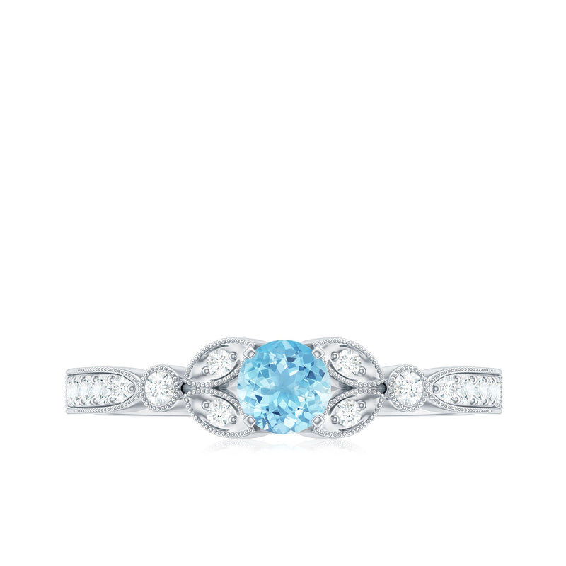 Round Aquamarine & Diamond Vintage Engagement Ring