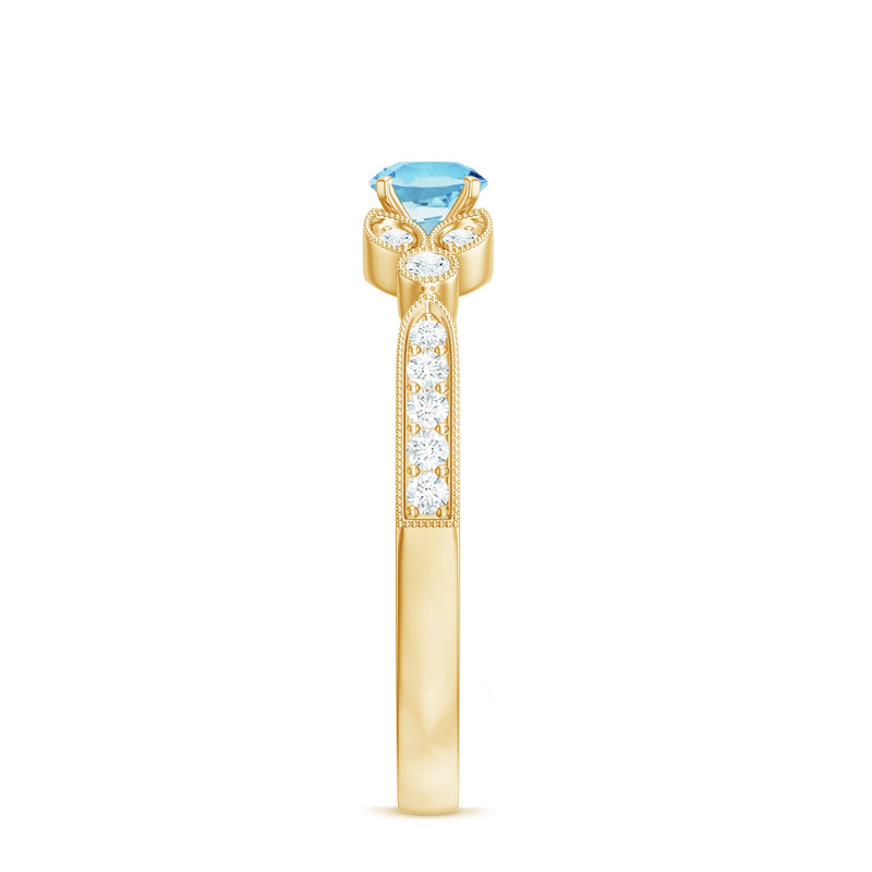 Round Aquamarine & Diamond Vintage Engagement Ring