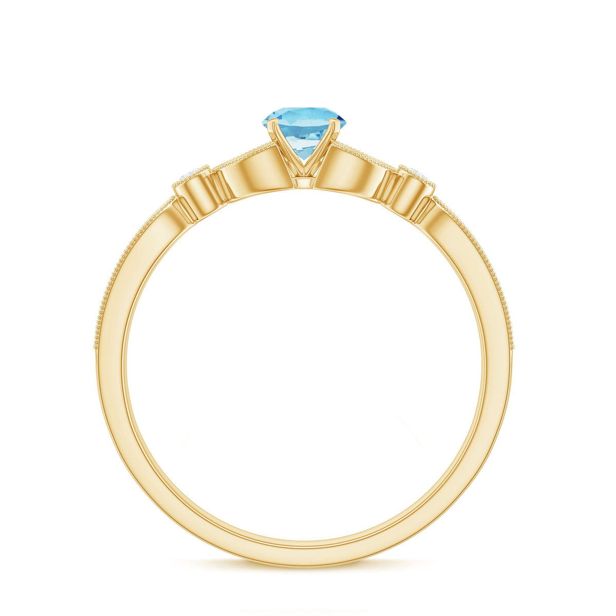 Round Aquamarine & Diamond Vintage Engagement Ring