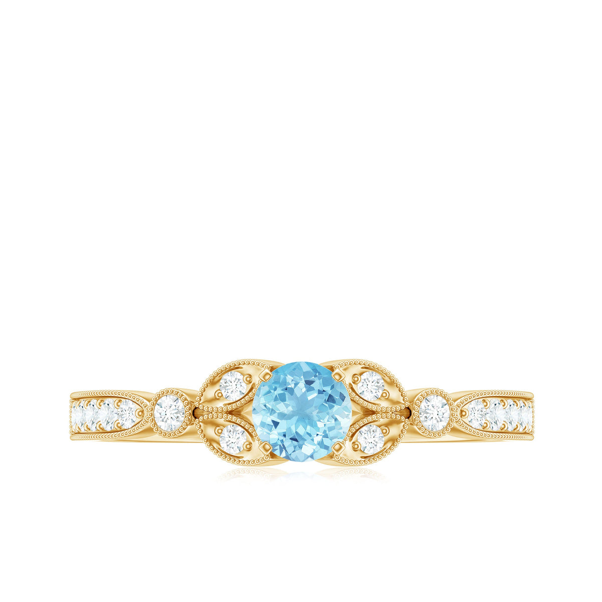 Round Aquamarine & Diamond Vintage Engagement Ring