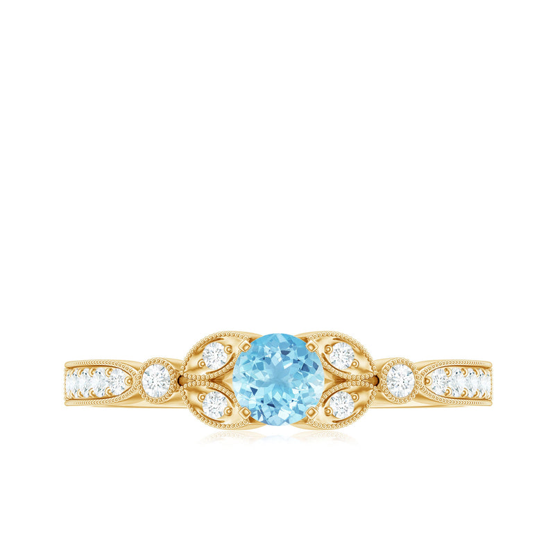 Round Aquamarine & Diamond Vintage Engagement Ring