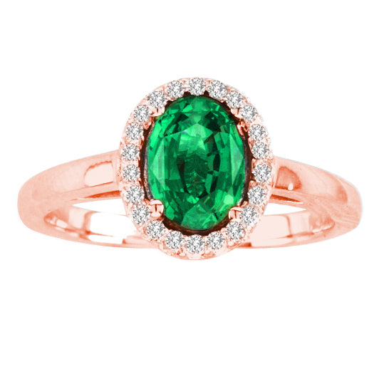 Ilano Collection 14K Rose Gold Diamond Halo With Oval Emerald Center Stone 8x6 in.