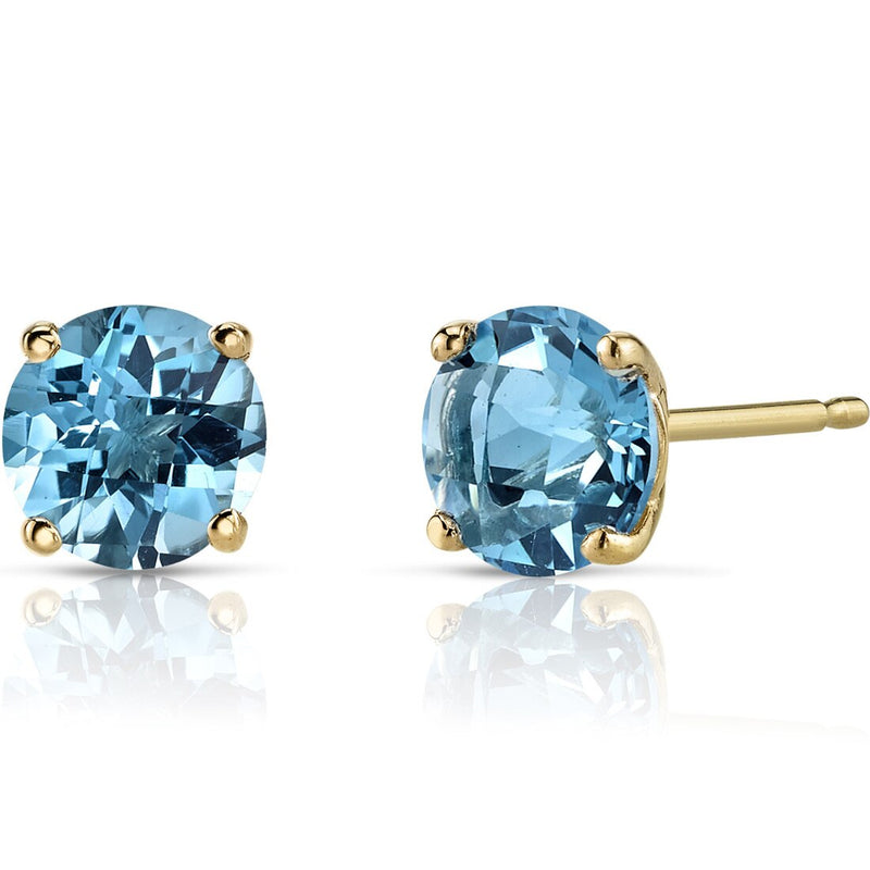 2.00 CTW Natural Swiss Blue Topaz Stud Earrings in 14K Yellow Gold