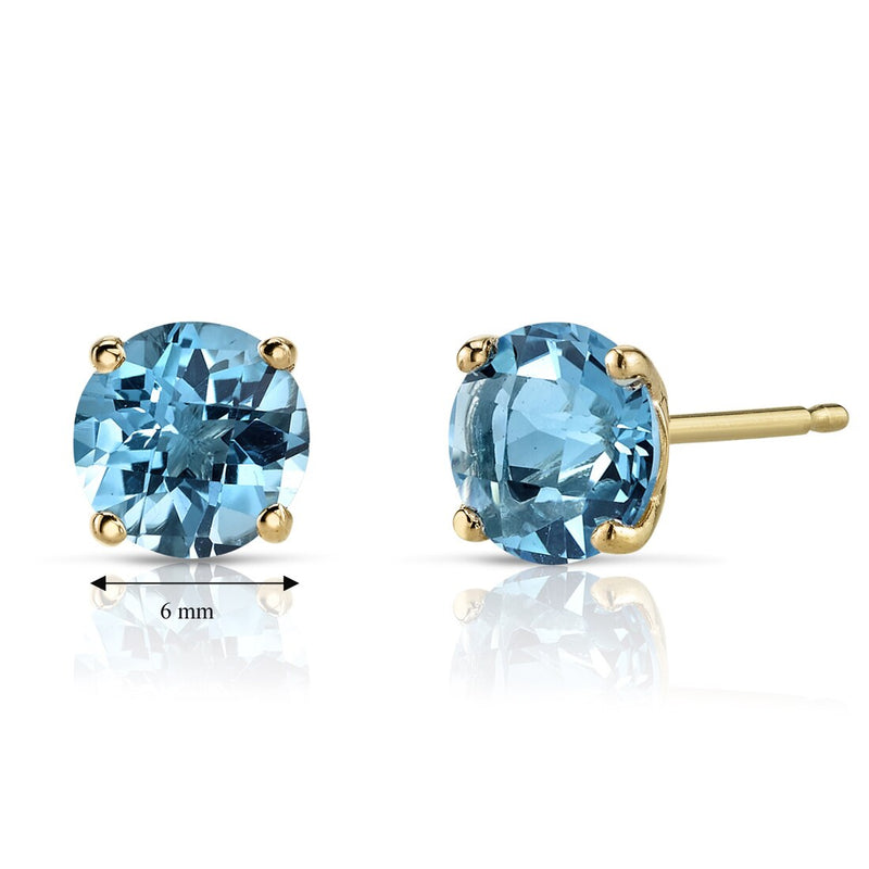 2.00 CTW Natural Swiss Blue Topaz Stud Earrings in 14K Yellow Gold