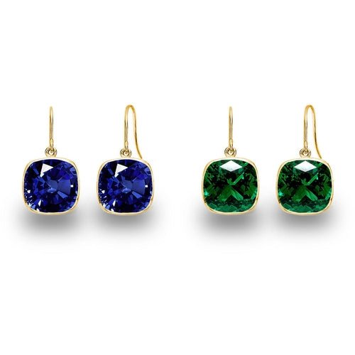 2 Pair Pack: 9.00 CTW Cushion Cut Created Blue Sapphire & Emerald Drop