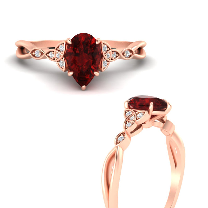 Pear-Shaped Ruby Red Gemstone Celtic Knot Engagement Ring