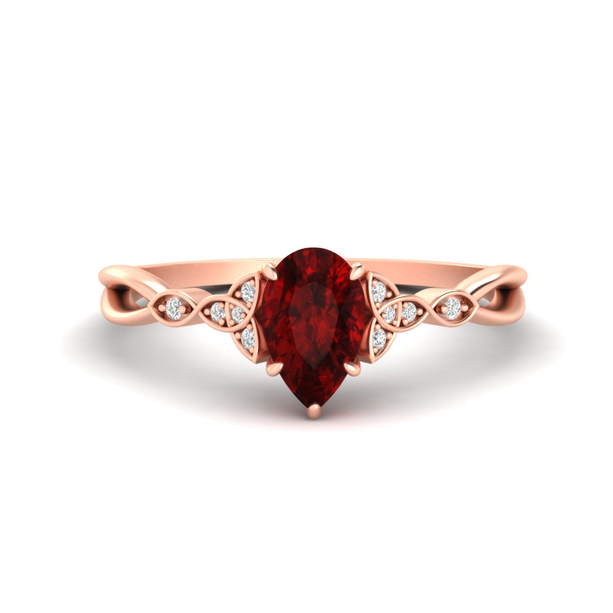 Pear-Shaped Ruby Red Gemstone Celtic Knot Engagement Ring
