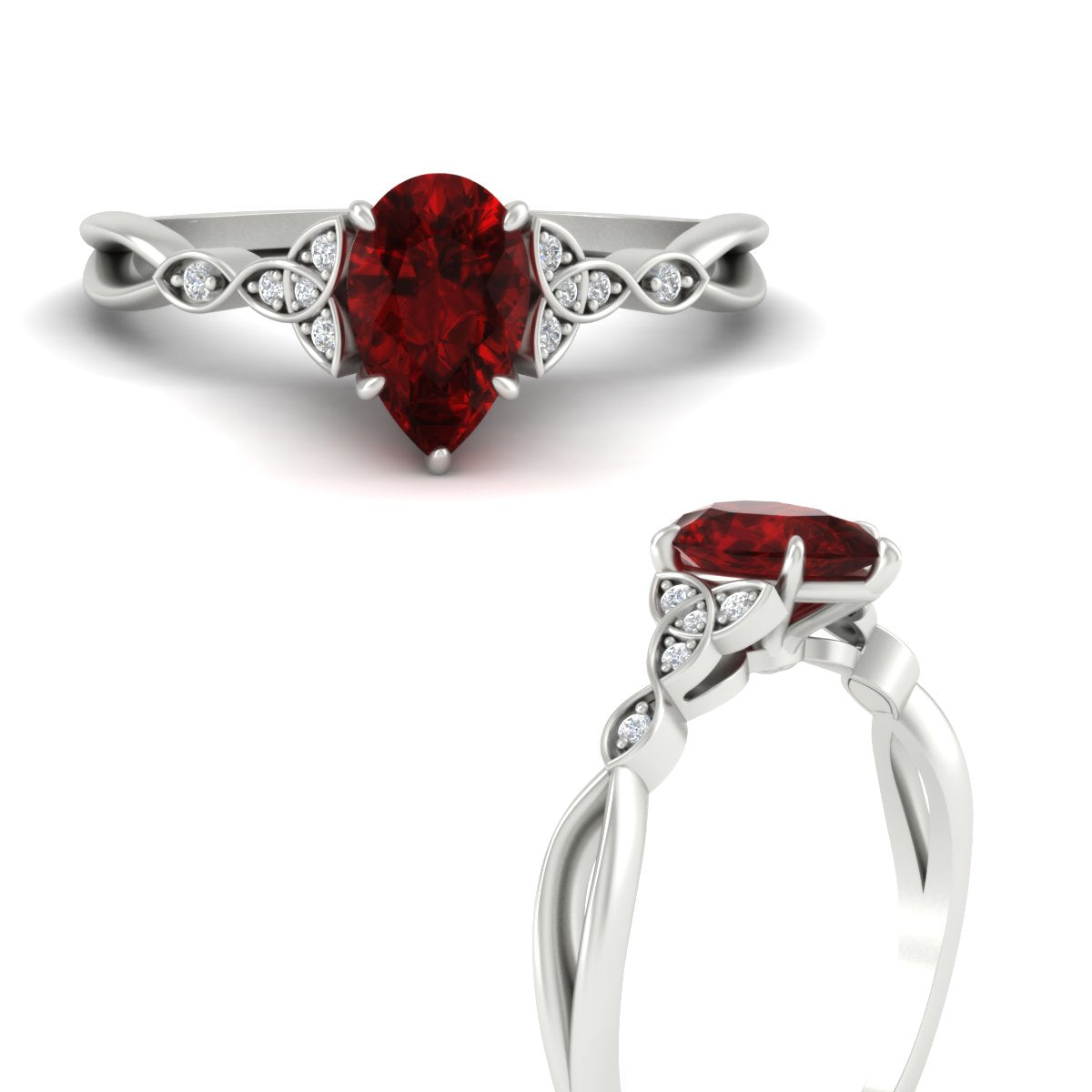 Pear-Shaped Ruby Red Gemstone Celtic Knot Engagement Ring