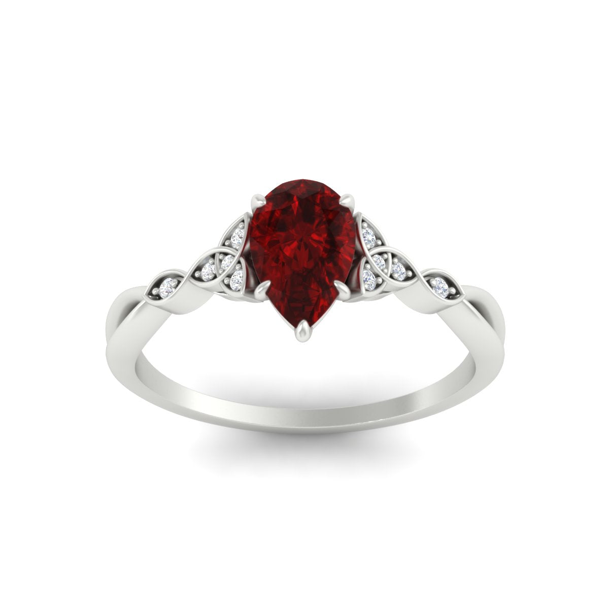 Pear-Shaped Ruby Red Gemstone Celtic Knot Engagement Ring