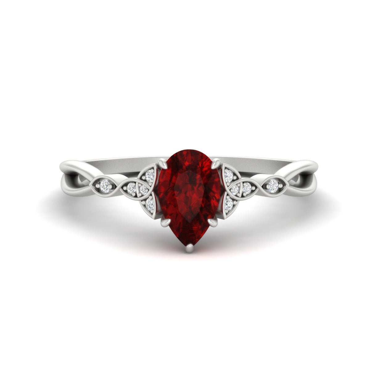 Pear-Shaped Ruby Red Gemstone Celtic Knot Engagement Ring