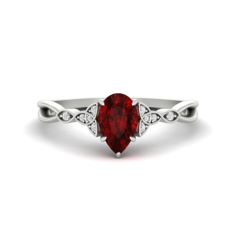 Pear-Shaped Ruby Red Gemstone Celtic Knot Engagement Ring