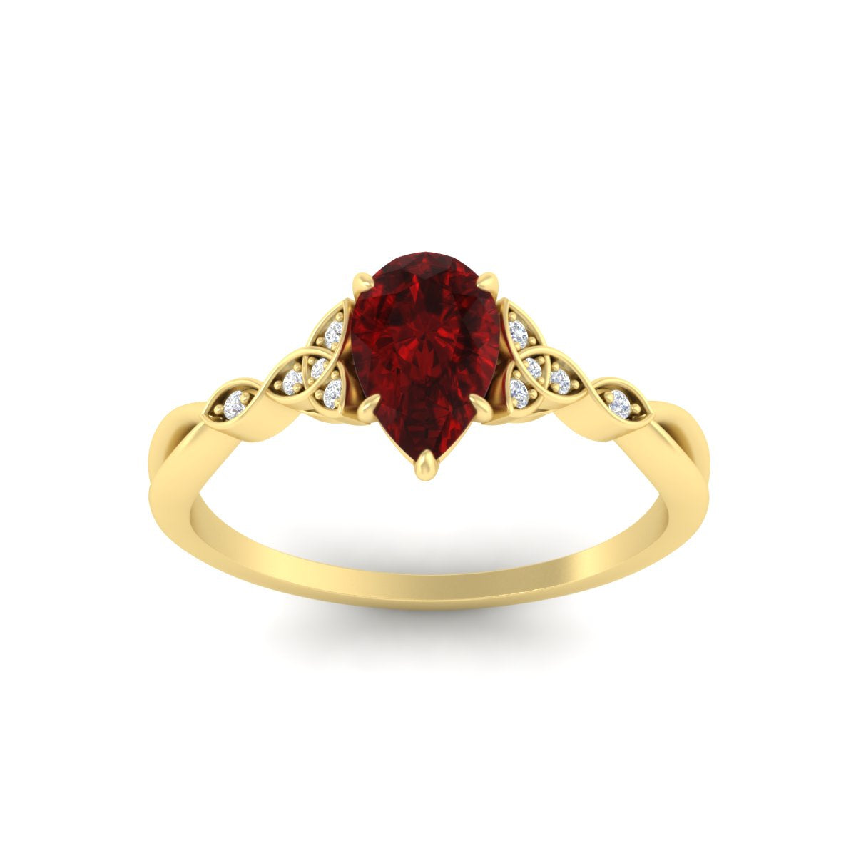 Pear-Shaped Ruby Red Gemstone Celtic Knot Engagement Ring