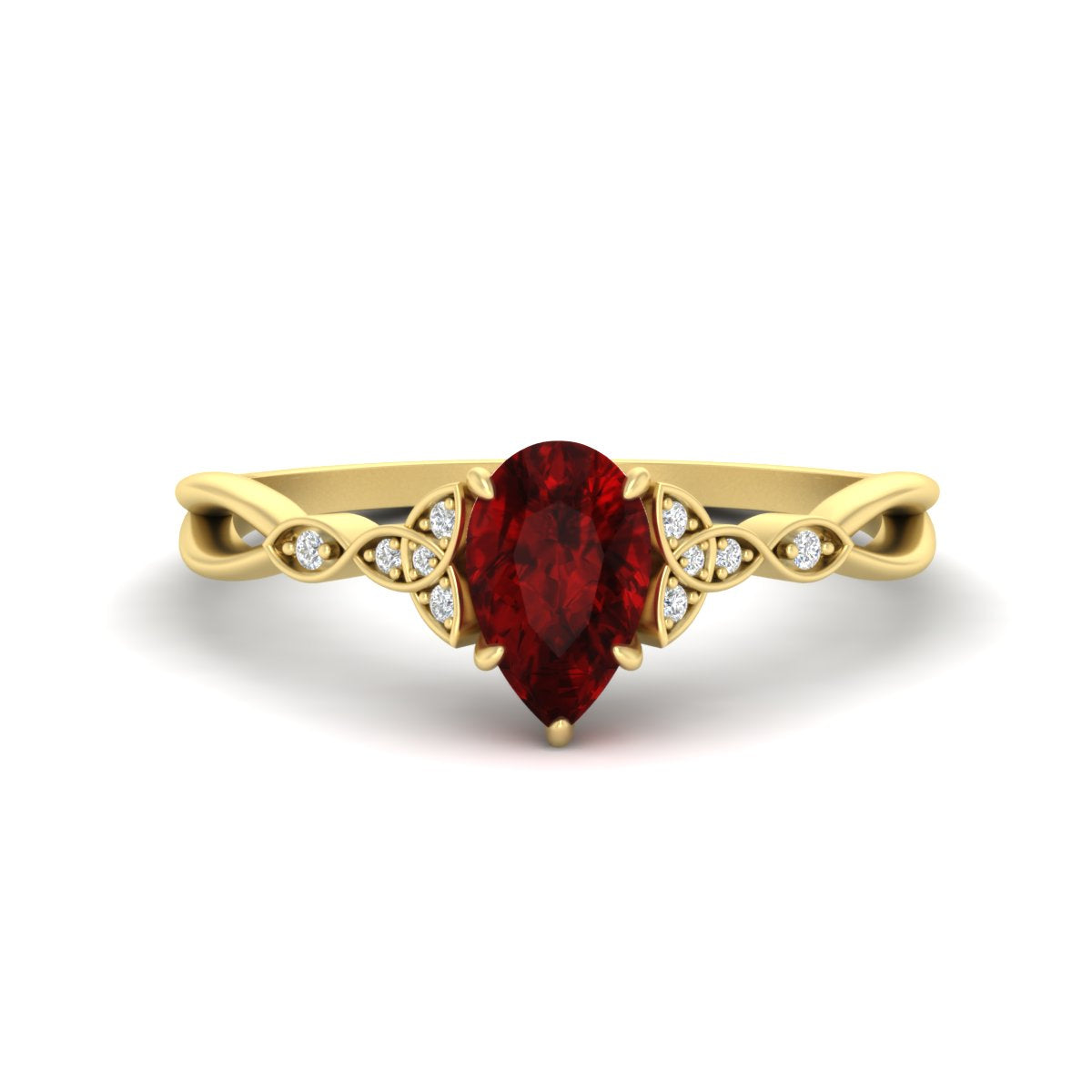 Pear-Shaped Ruby Red Gemstone Celtic Knot Engagement Ring