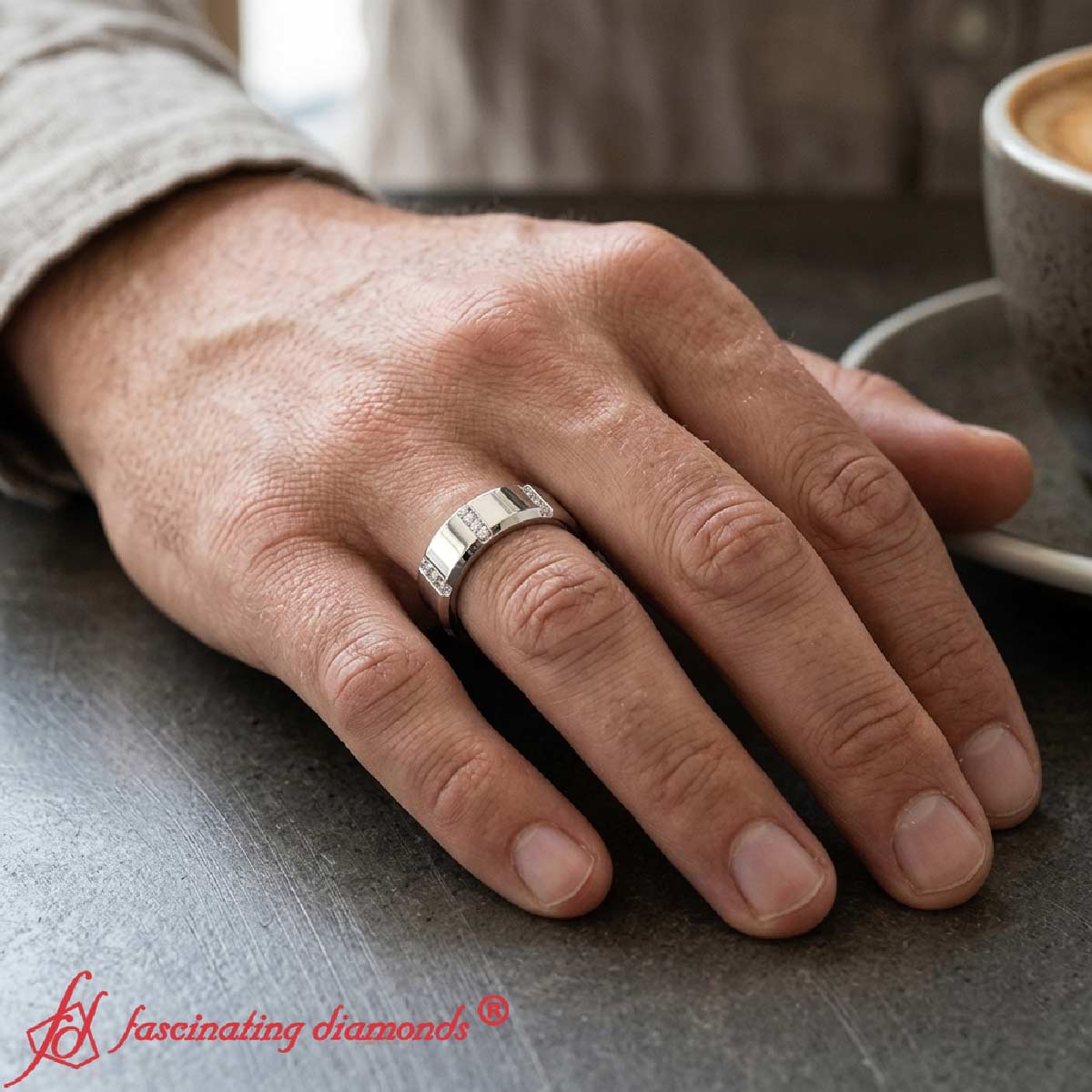 Men’s Channel-Set Three-Stone Diamond Anniversary Ring