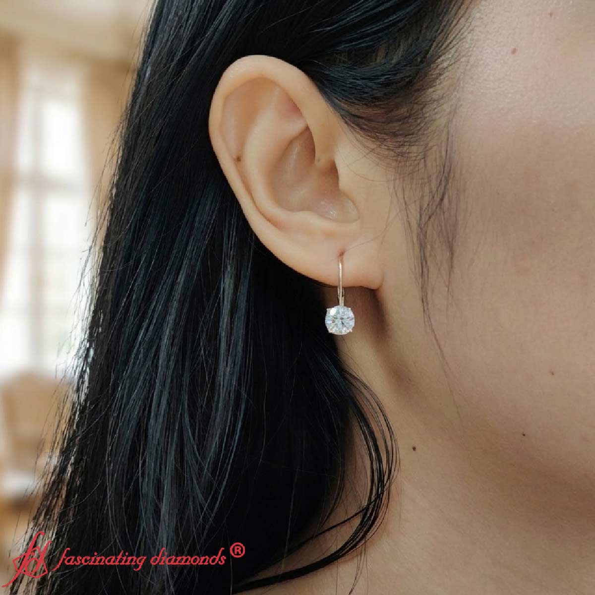 Small Round Diamond Leverback Earrings