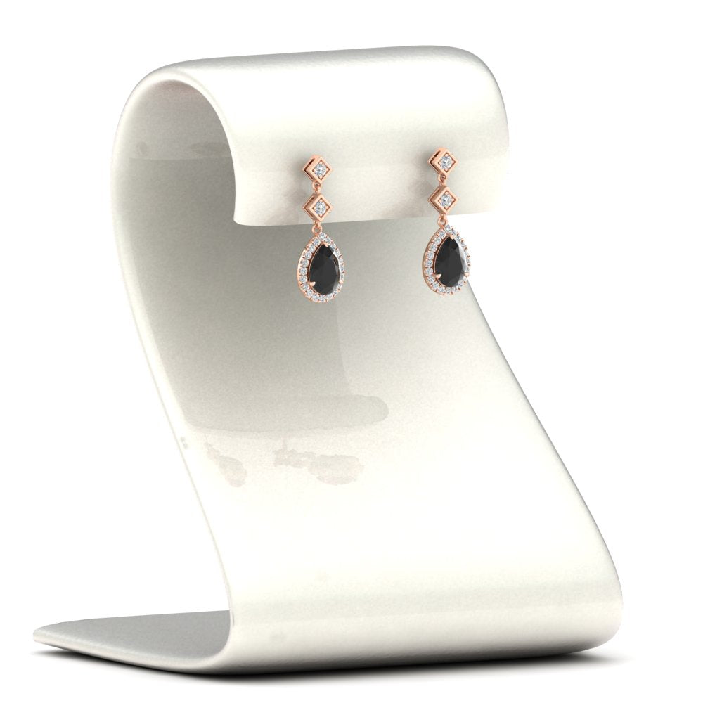 Double Drop Pear Diamond Halo Earrings