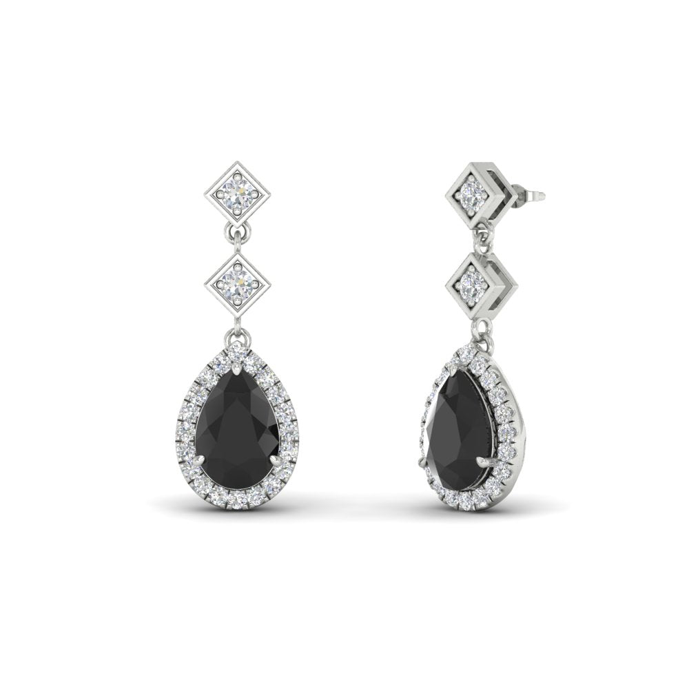 Double Drop Pear Diamond Halo Earrings