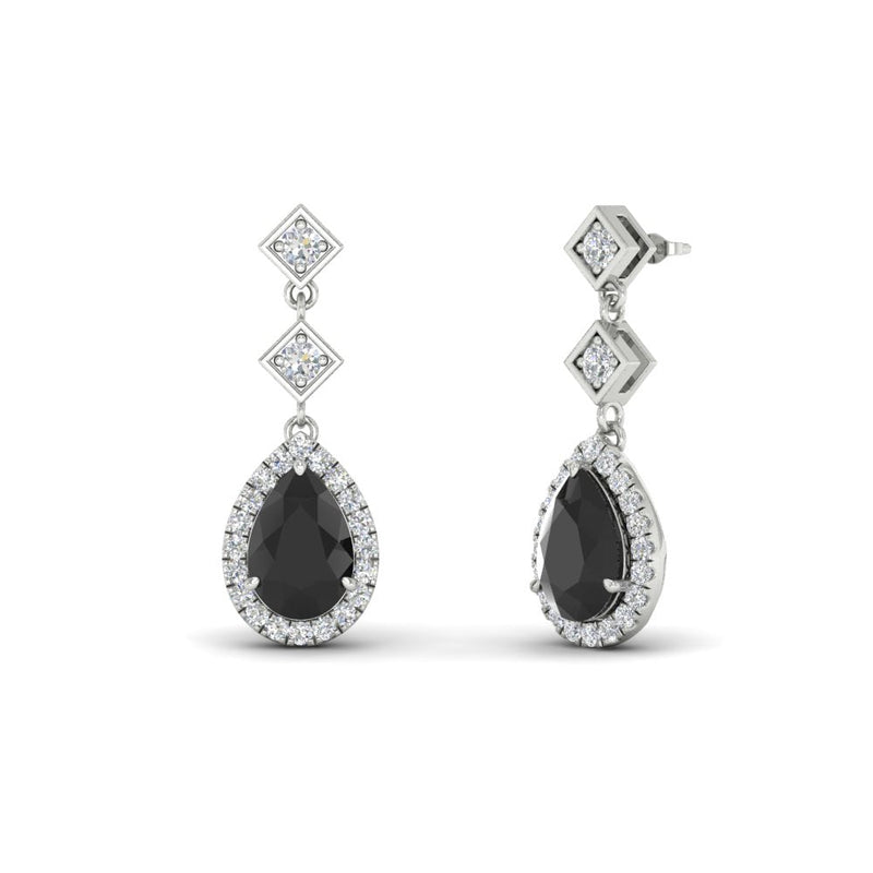Double Drop Pear Diamond Halo Earrings