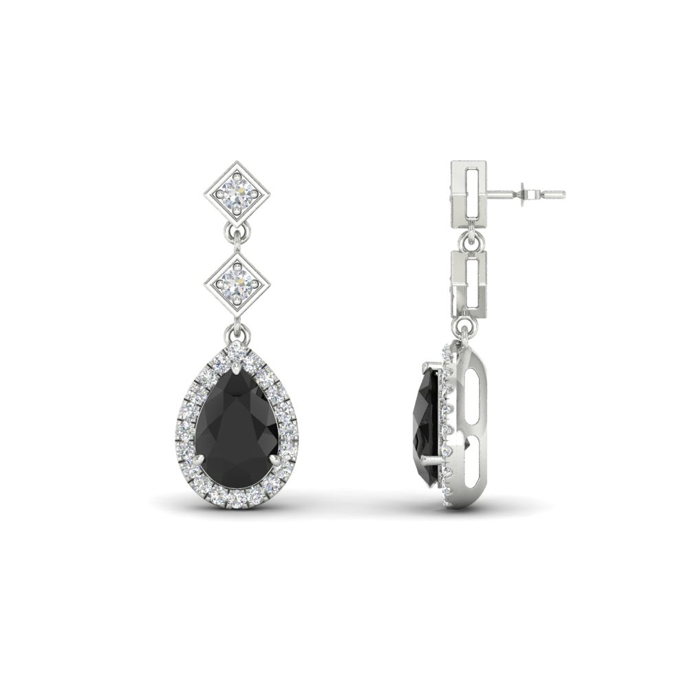 Double Drop Pear Diamond Halo Earrings