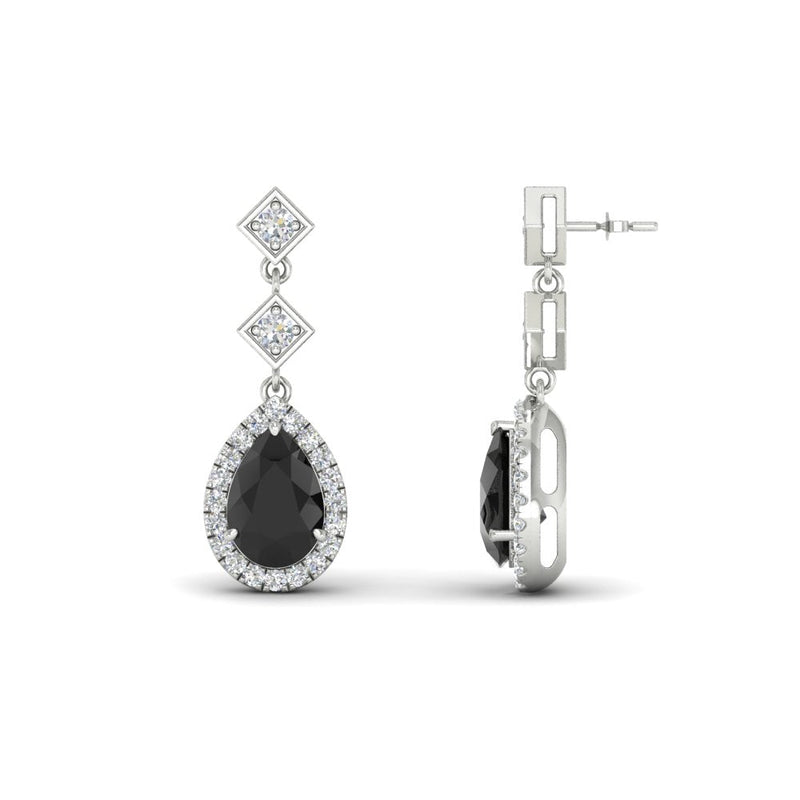 Double Drop Pear Diamond Halo Earrings