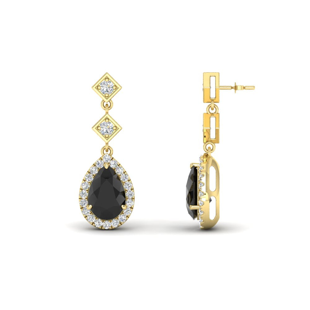 Double Drop Pear Diamond Halo Earrings