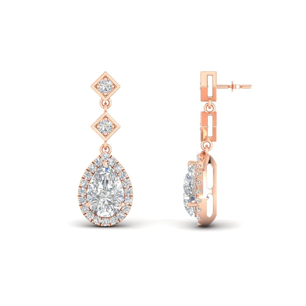 Double Drop Pear Diamond Halo Earrings