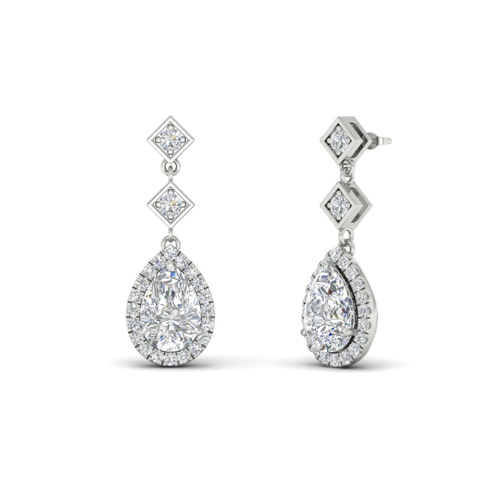 Double Drop Pear Diamond Halo Earrings