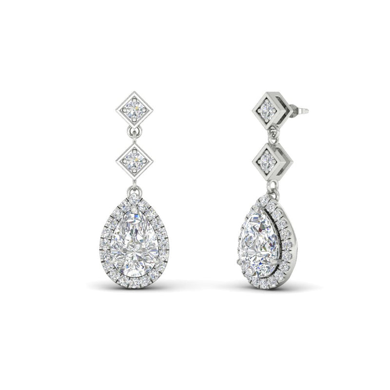 Double Drop Pear Diamond Halo Earrings