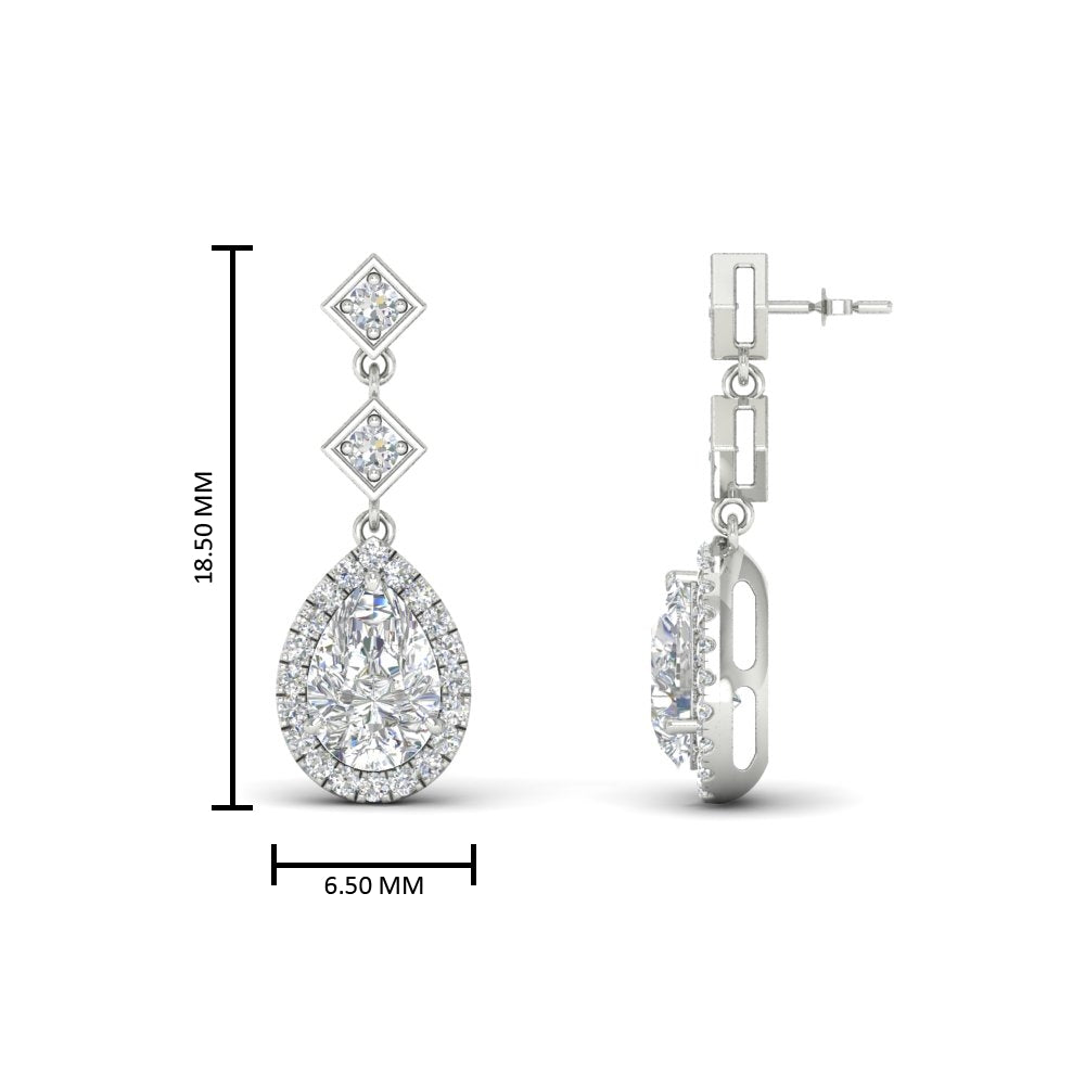 Double Drop Pear Diamond Halo Earrings