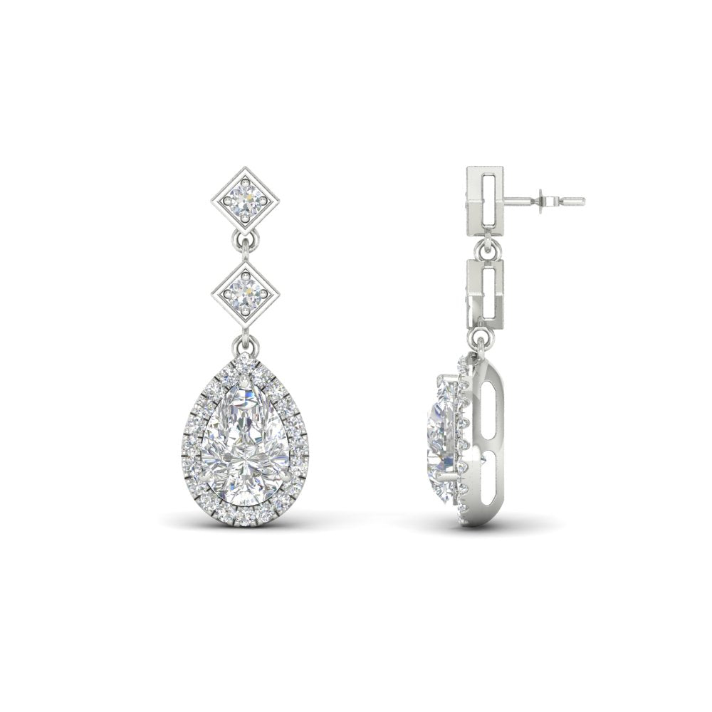 Double Drop Pear Diamond Halo Earrings