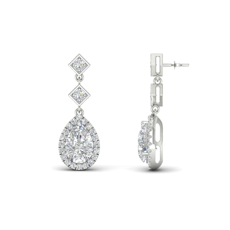 Double Drop Pear Diamond Halo Earrings