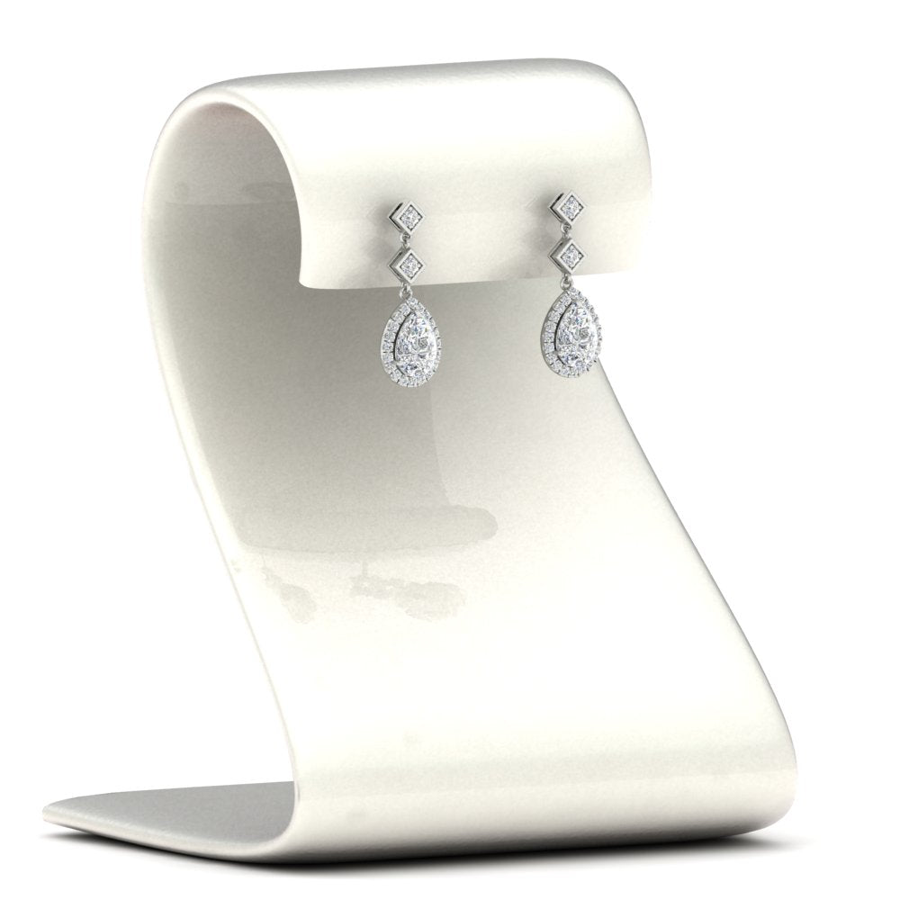 Double Drop Pear Diamond Halo Earrings