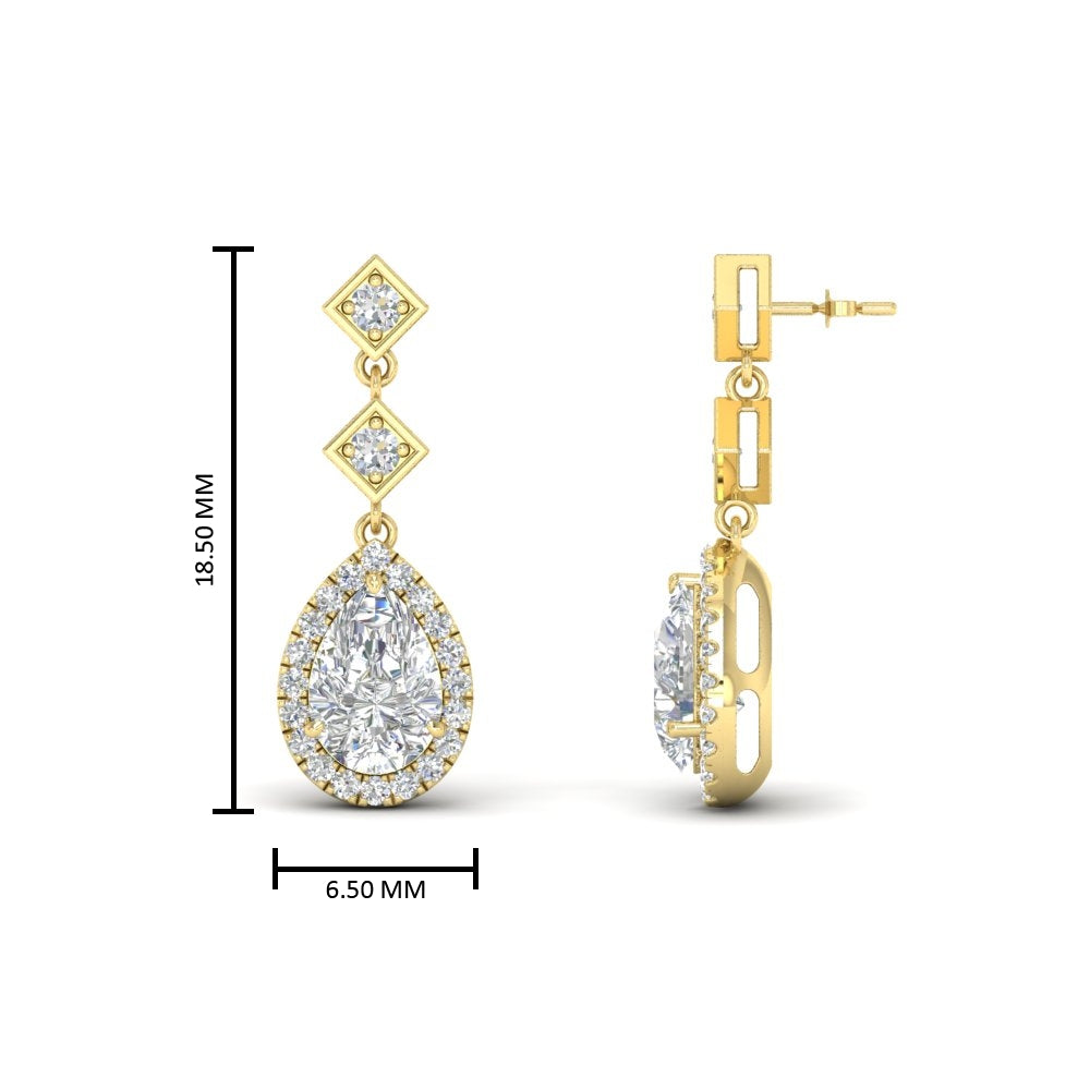 Double Drop Pear Diamond Halo Earrings